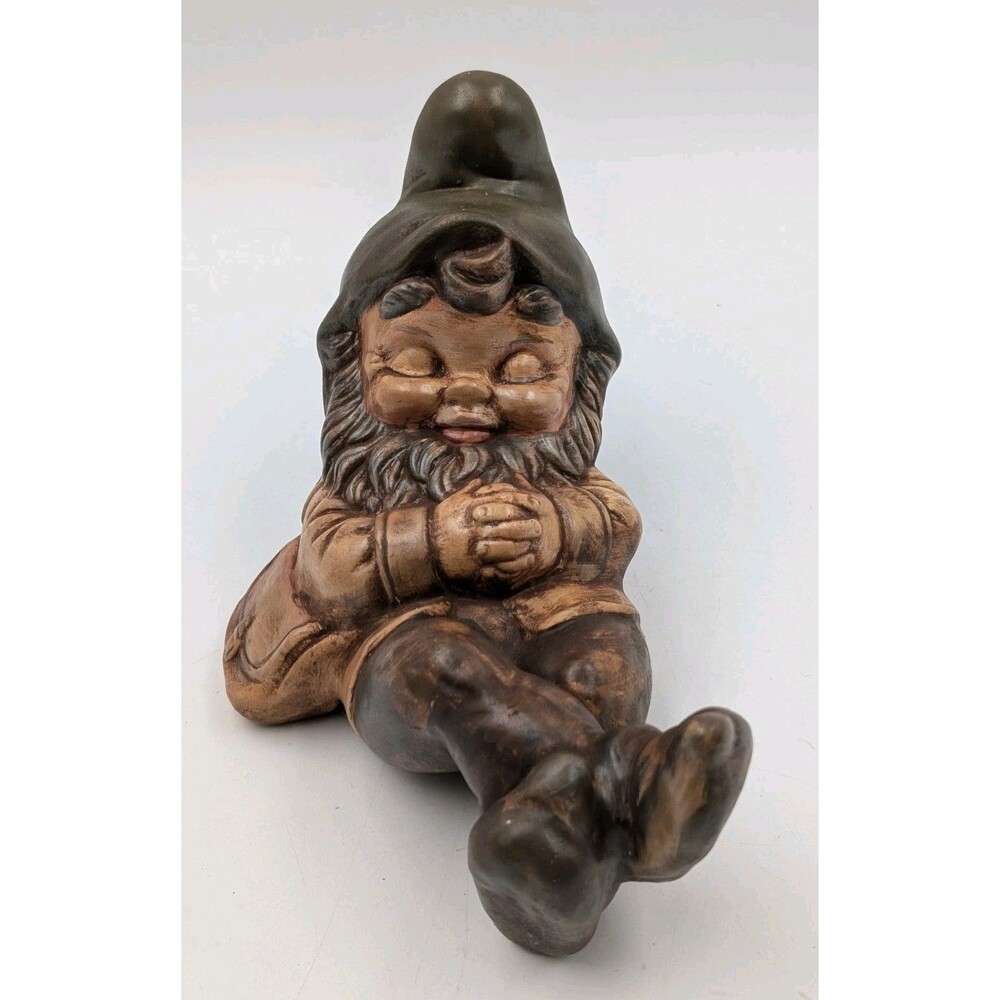 Vintage 1970s Hand Painted Ceramic Sleeping Napping Gnome Statue Alberta Mold...